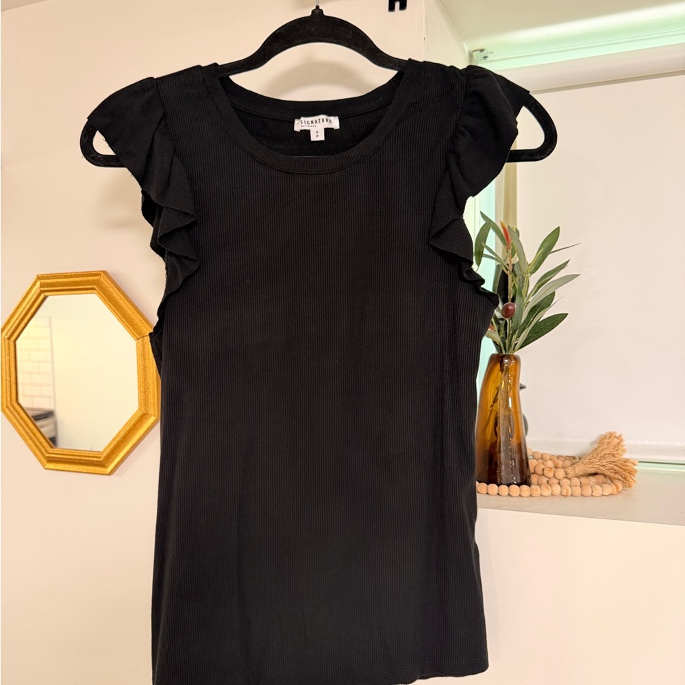 Signature Black Ruffle Sleeve Knit Top
